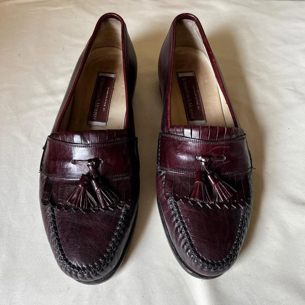 Johnston & Murphy Tassel Loafers Burgundy‎ Leather Italy 10.5 M Classic